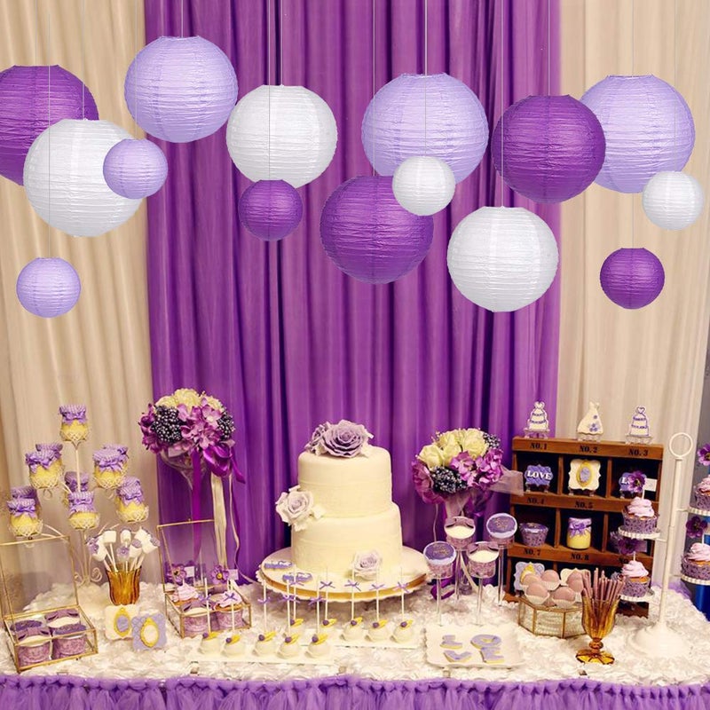 zilue Paper Lanterns Decorative, Round Hanging Paper Lanterns Decorations for Bachelorette Engagement Birthday Party Decorations Purple/Lavender/White 15pcs - Image 3